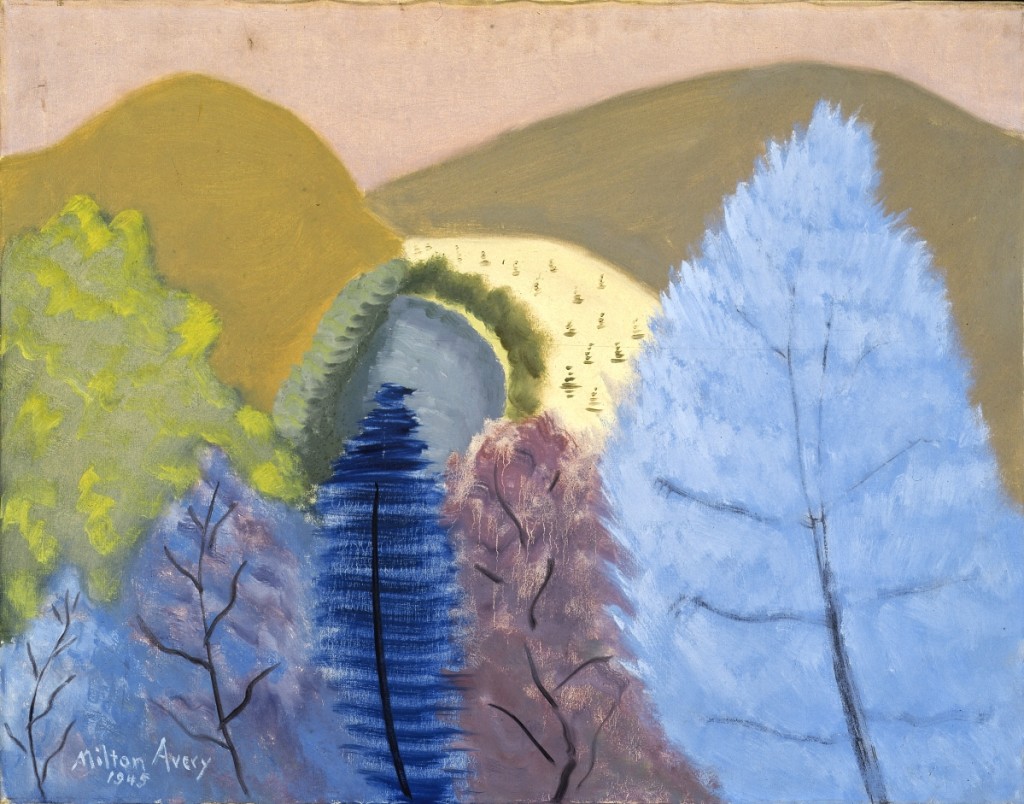 “Blue Trees” by Milton Avery, 1945. Oil on canvas, 28 by 36 inches. Collection Neuberger Museum of Art, Purchase College, State University of New York. Gift of Roy R. Neuberger, 1971.02.05. ©2021 Milton Avery Trust/Artists Rights Society (ARS), New York City.                            —Jim Frank photo