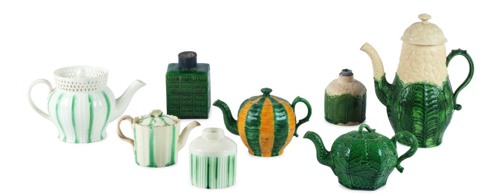 Several people competed for this eight-piece group of English majolica serving articles, which dated from the mid-Eighteenth Century and later. Provenance to H.C. Ehrenfried may have been enough for bidders to overlook condition issues; they sold to a private collector for $13,750 ($500/800).