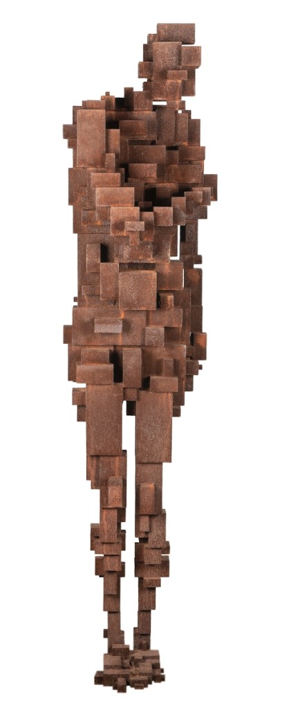 This 70½-inch-high cast iron block work by British artist Antony Gormley (b 1950), “Shy V,” 2008, more than doubled its high estimate to sell for $780,000 and was the top lot in the sale.