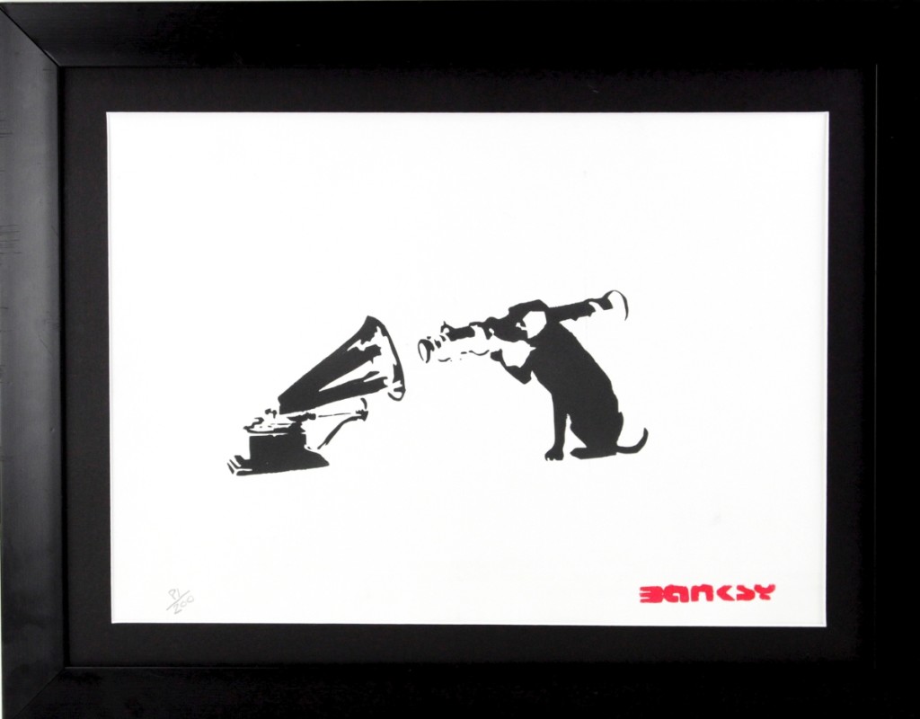 Dog stencil, signed Banksy, took the top prize with a price of $25,125.
