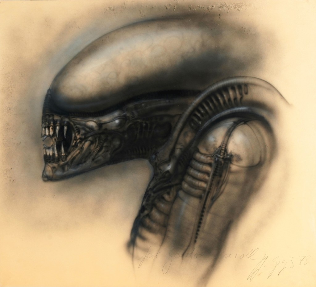 An acrylic painting of “Alien,” 1978, by H.R. Giger (1920-2014) from the Beverly Hills estate of Gordon Carroll (producer of Alien), brought $175,000 against an estimate of $10/15,000.