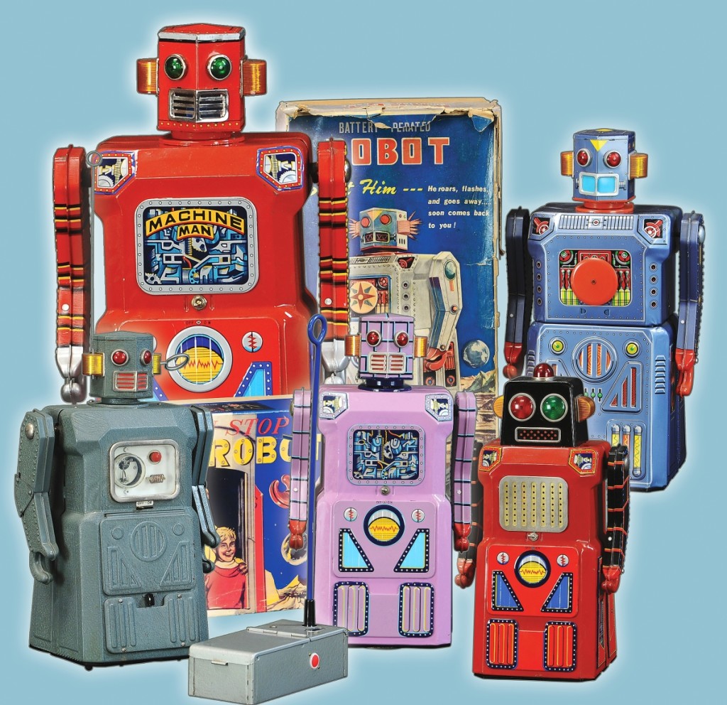 A group photo of the “Gang of Five” Japanese battery-operated robots by Masudaya, 1950s-1960s. Collectively this group saw major bidding by a variety of bidders from around the world, bringing in a grand total of $145,800.