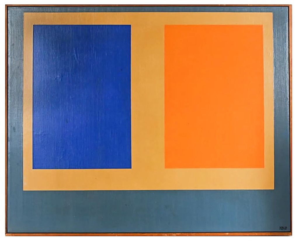 Fine art in the sale was led by this Karl Benjamin (American, 1925-2002) abstract oil on canvas hard edge painting titled “Blue & Orange,” 1960. It earned $21,420.