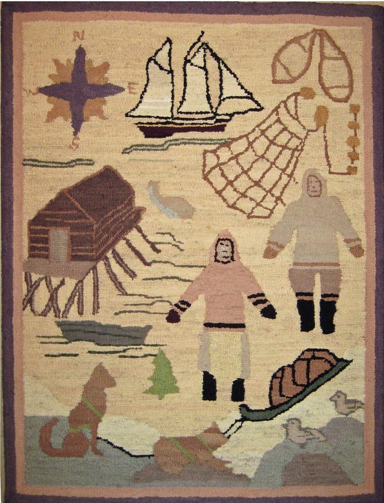 This Grenfell nursery mat, which is also known as the “collage” mat, was made to teach children about the life and possessions in the North Country. It was on offer with Joyce & Ron Bassin, A Bird In Hand Antiques, Florham Park, N.J.