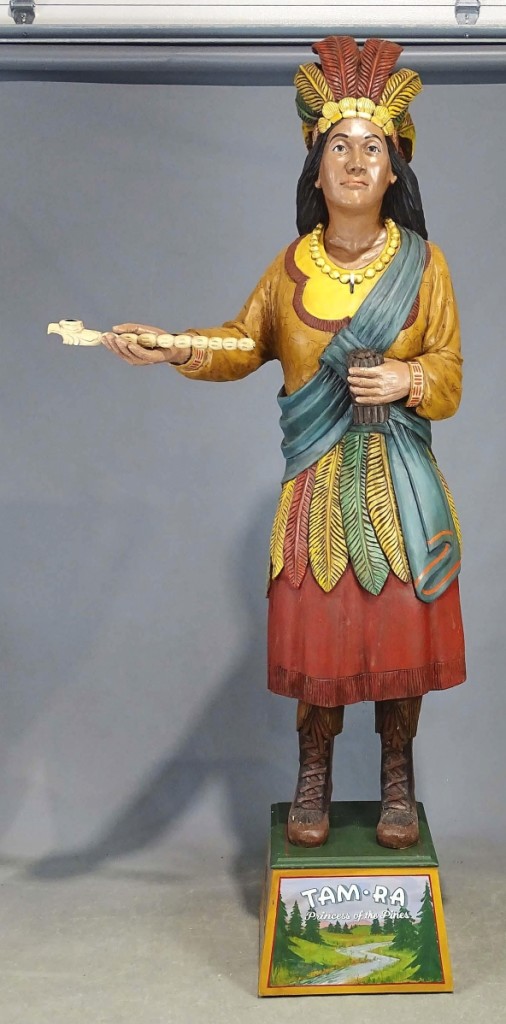 Despite being a reoffered work, this Gil Russell Native American cigar store figure from the estate of Myron & Carolyn Neugeboren, standing 87 inches tall and marked “TAM-RA/Pines” brought the highest price in the sale, $3,375 ($800-$1,200).