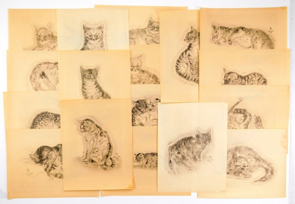 “Cats'” de Leonard Tsuguharu Foujita (francés/japonés, 1886-1968), que consta de 17 fotocopias de A Book of Cats, 1929, se estimó en $ 000, pero lo hizo mucho mejor, recaudando $ 16 250 de un marchante de arte japonés de la medio oeste