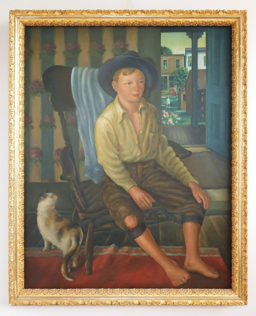A Clyde Singer (American, 1908-1999) oil on canvas portrait of “Jim,” 1936, sold for $28,800 to a local art dealer. The sitter in the painting is Jim Loby, who was a frequent model for Singer in Malvern, Ohio, and provenance was to Singer’s dentist Richard Robinson, who acquired it from Singer. Robinson would take Singer’s paintings for payment.