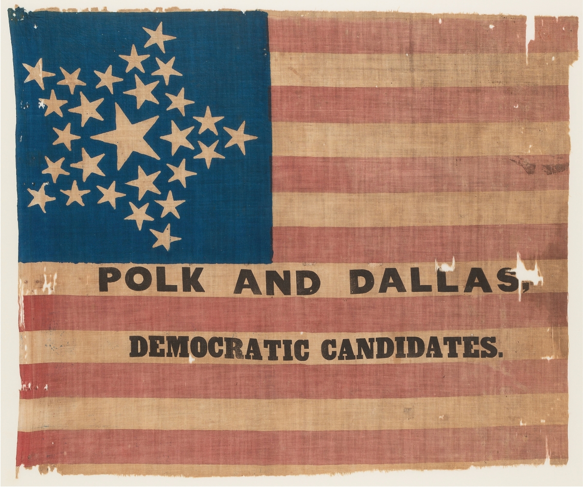 James K. Polk has always been a magic name for political collectors, as his campaign novelties of all types range from scarce to very rare, and political flag banners are considered the most prized. It is no surprised, then, that this Polk campaign flag flew to $57,500.