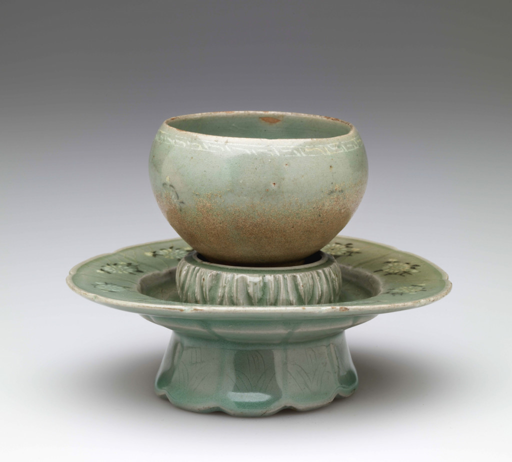 Wine cup on pedestal, Korean, 936-1392. Stoneware with glaze, 4-5/16 by 6 by 5-7/8 inches. Gift of Mrs Gustav Radeke.