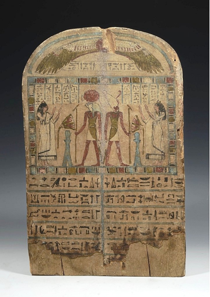 Art for Eternity, New York City, was offering this Egyptian wood round top stele for Hetepamun, late period, circa 715-626 BCE that was unsold at the end of the show.