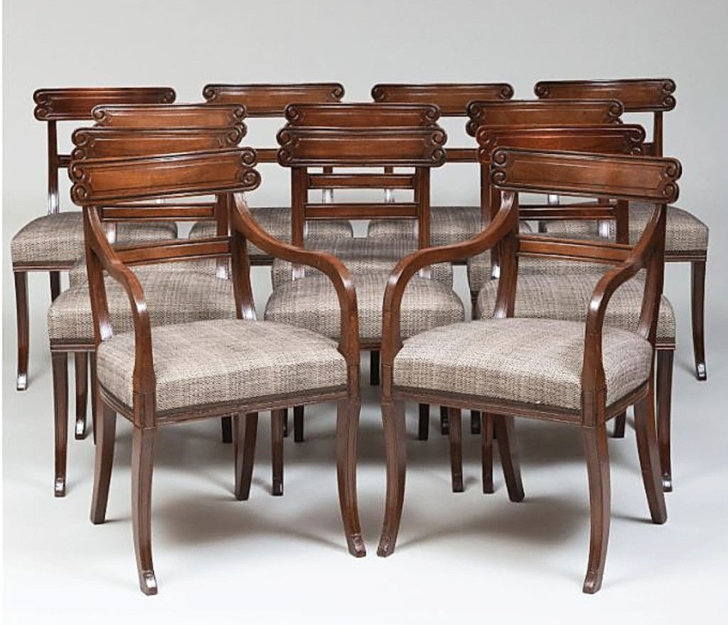 “There is still a need for large sets of period English chairs,” said the sale curator Muffie Cunningham, as this set of 12 Regency dining chairs realized $19,200.