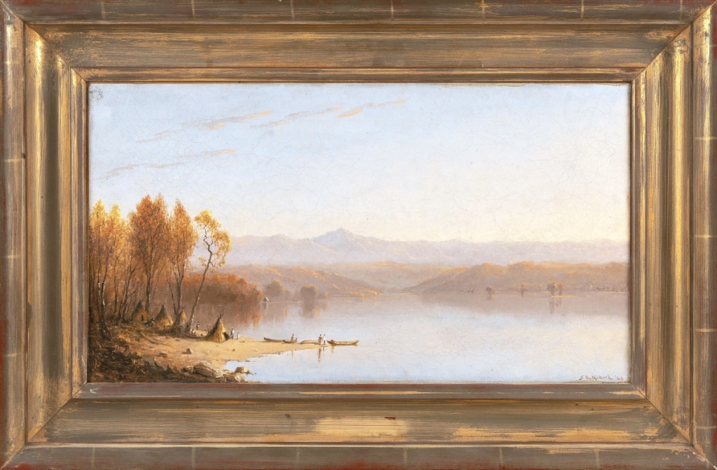 Cataloged as in the “manner of Sanford Gifford,” this Luminist oil on canvas titled “Indian Summer” found believers and a buyer, rising to $59,375 against a $3/5,000 estimate.