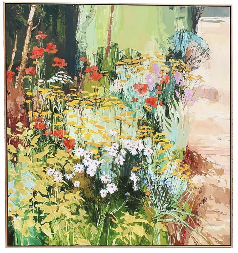 Douglas E. Atwill’s “Jekyll’s Garden V,” 1994, acrylic on linen, had provenance to the Munson Gallery, Santa Fe. Bidders took it to $6,655, just beyond expectations. It sold to the same New York City collector who purchased the Boscoe Holder and also set a new record for Atwill ($3/6,000).