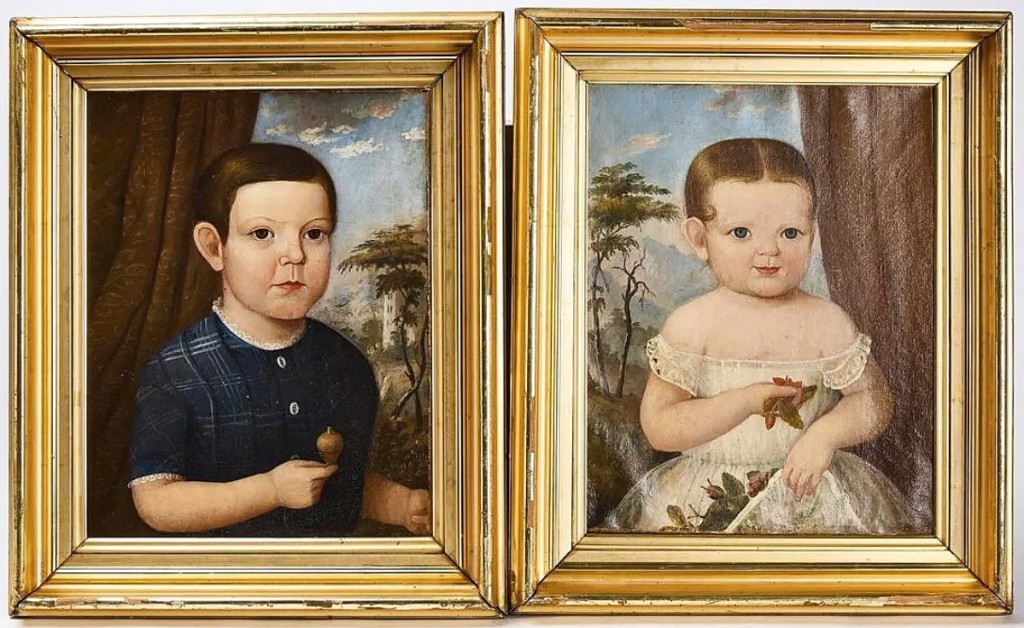 The catalog did not say how much this pair of portraits of William Powers and Ester Powers, by C. Hartt of Buffalo brought when they were sold at Christie’s in New York City in 1999, but Fred Giampietro put a $2,5/5,000 estimate on them. The two charmed bidders, who took them to $15,000.