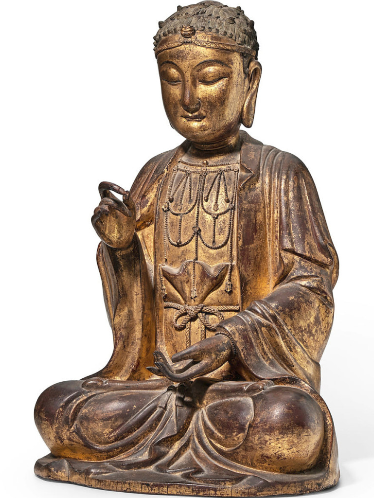 A rare gilt dry lacquer figure of Avalokitesvara, Seventeenth Century, realized $150,313.
