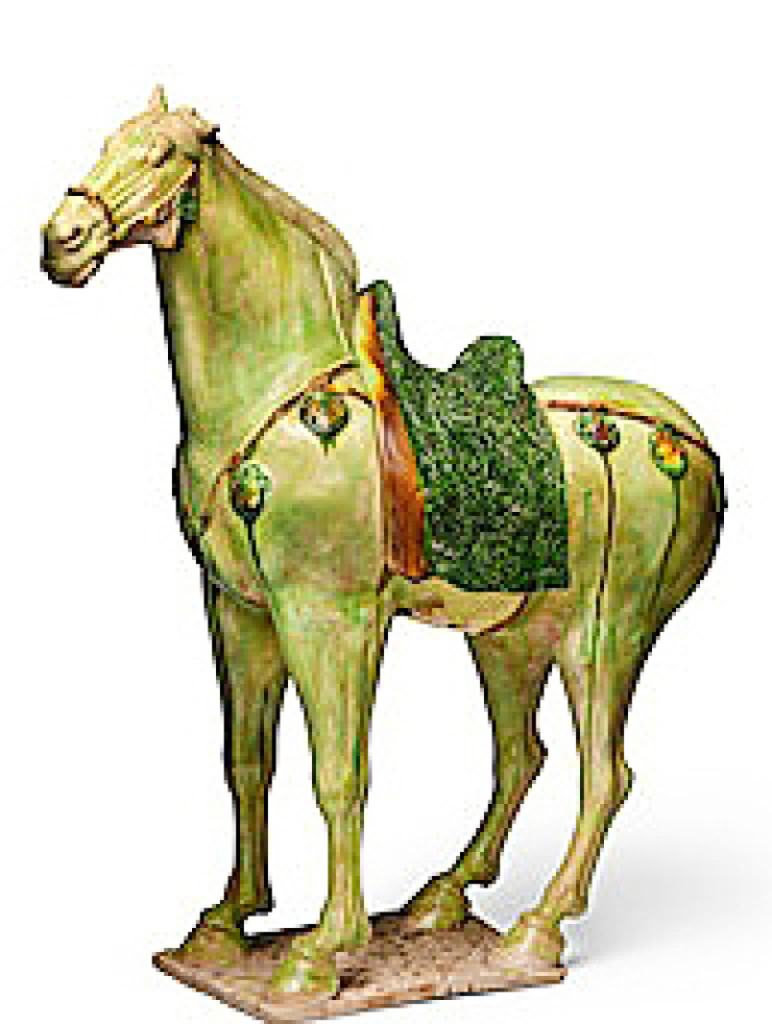 A large pale-green and sancai-glazed caparisoned horse from the Tang dynasty brought $181,563.
