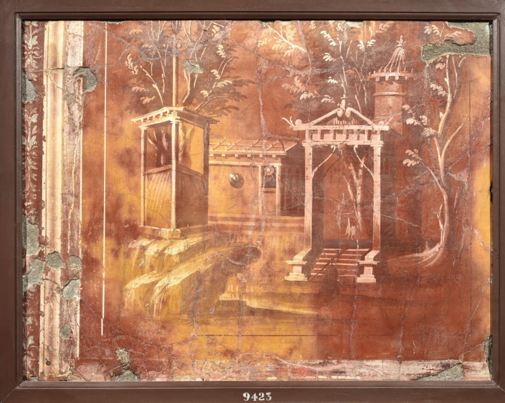 Architectural landscape, Villa of the Papyri, Herculaneum, First Century BCE. Fresco. National Archaeological Museum of Naples: MANN 9423. Image ©Photographic Archive, National Archaeological Museum of Naples.