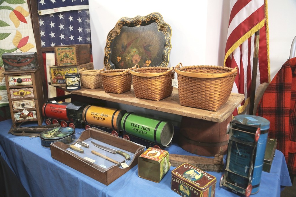 This nest of four baskets was made in the mid-1980s in Ilion, N.Y. It was the second time Jean Tudhope, Backdoor Antiques, was handling them; she reacquired them recently but set them aside to bring to the show. East Middlebury, Vt.