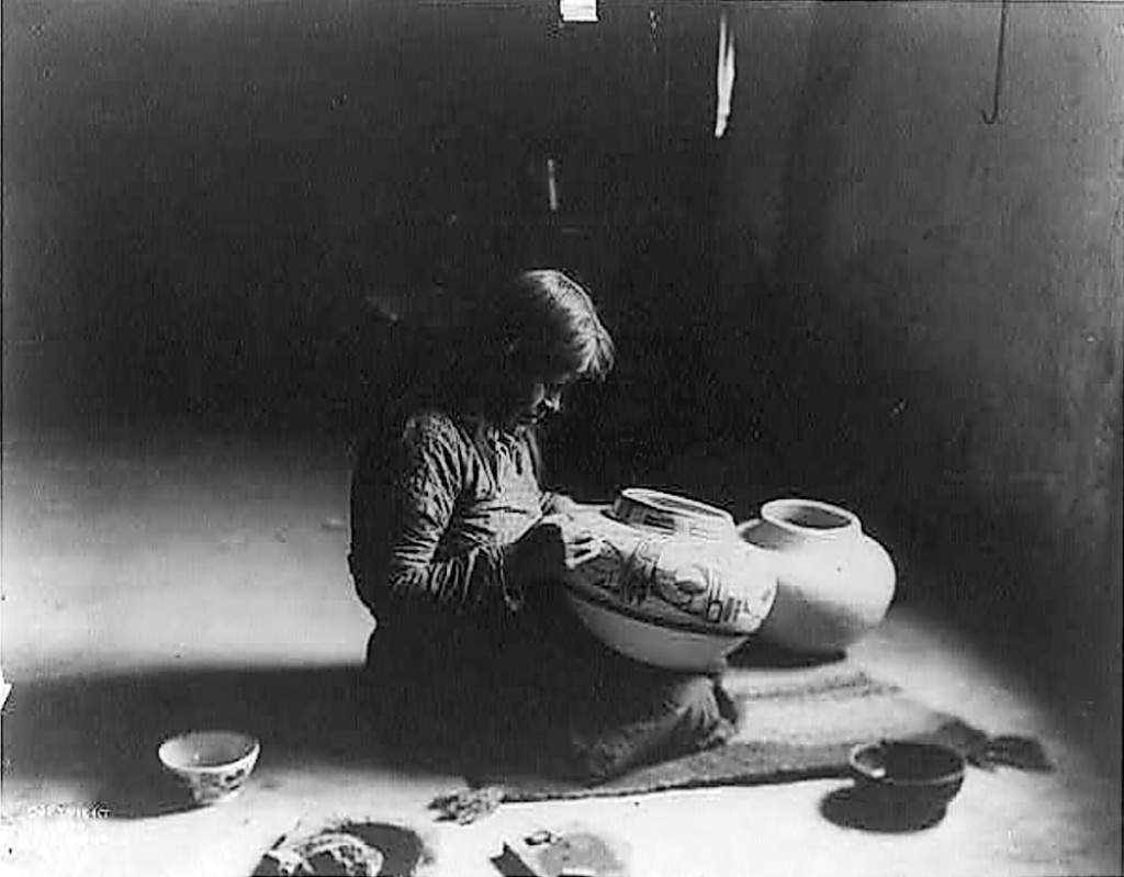 “Nunipayo, [i.e. Nampeyo] decorating pottery” by Edward S. Curtis (American, 1868-1952) circa 1900. Photographic print, Library of Congress Prints and Photographs Division, Lot 12315, control number 2003652744.