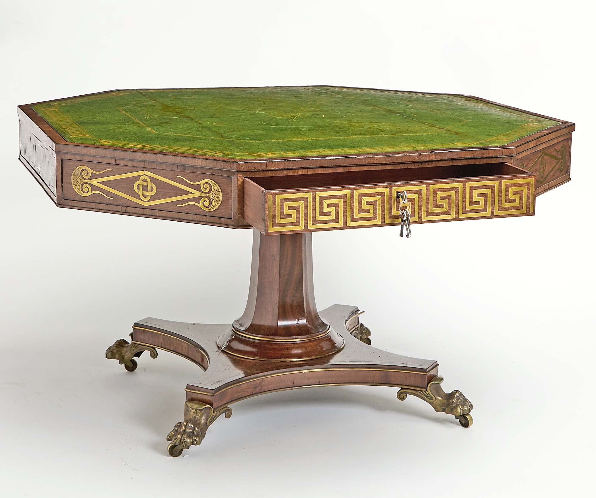 Attributed to Marsh and Tatham, this circa 1815 Regency brass-in