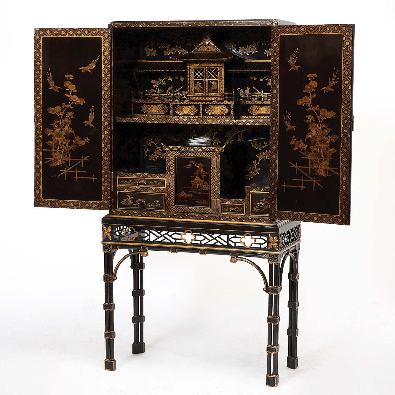 This Nineteenth Century Japanese parcel-gilt black lacquered cab