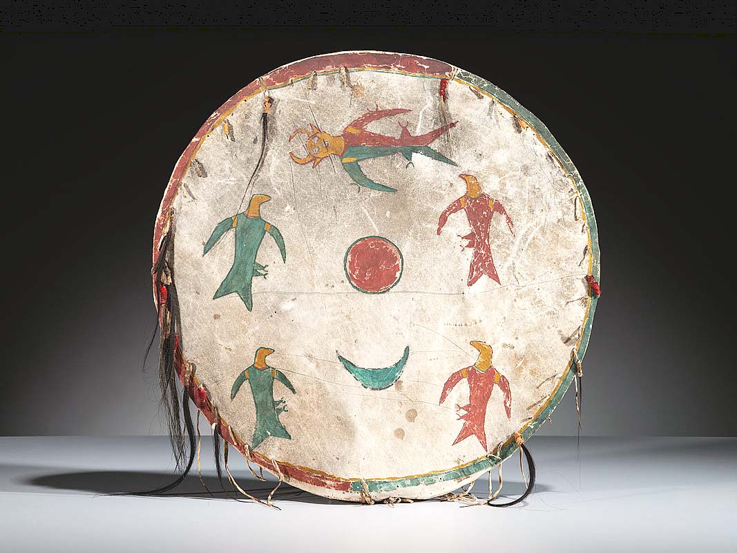 From the Northern Plains, this painted hide shield cover with sh