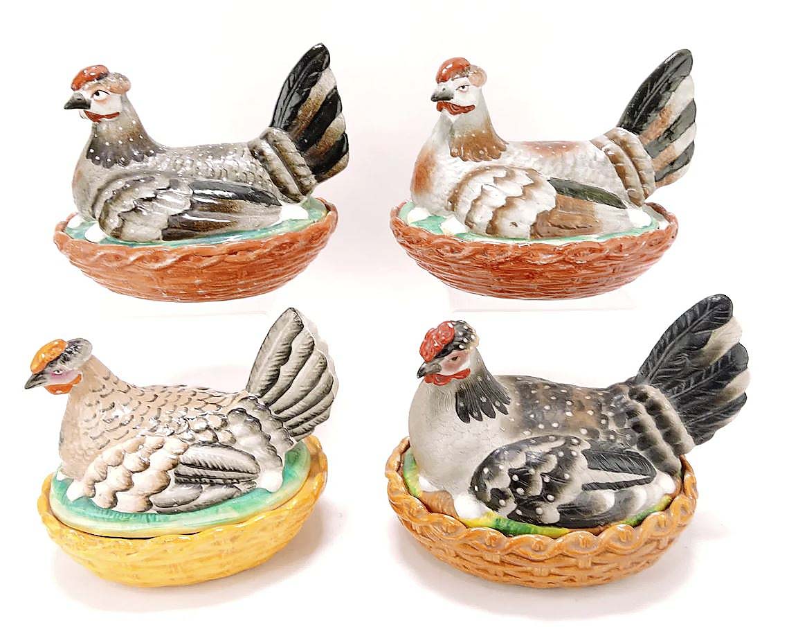 3242 Four Staffordshire hens on nests