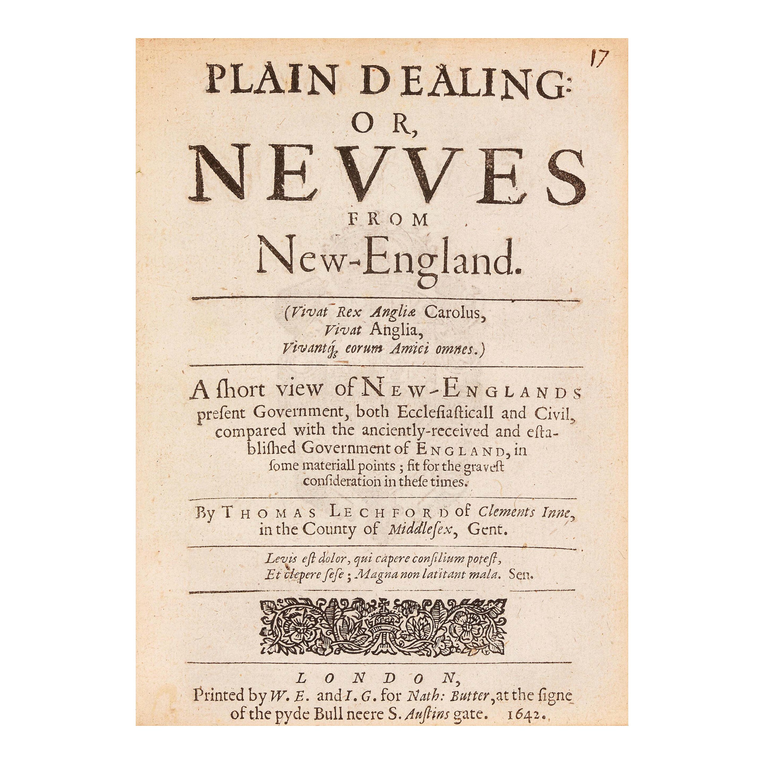 Plain Dealing: or, Newes from New-England by Thomas Lechford (ci