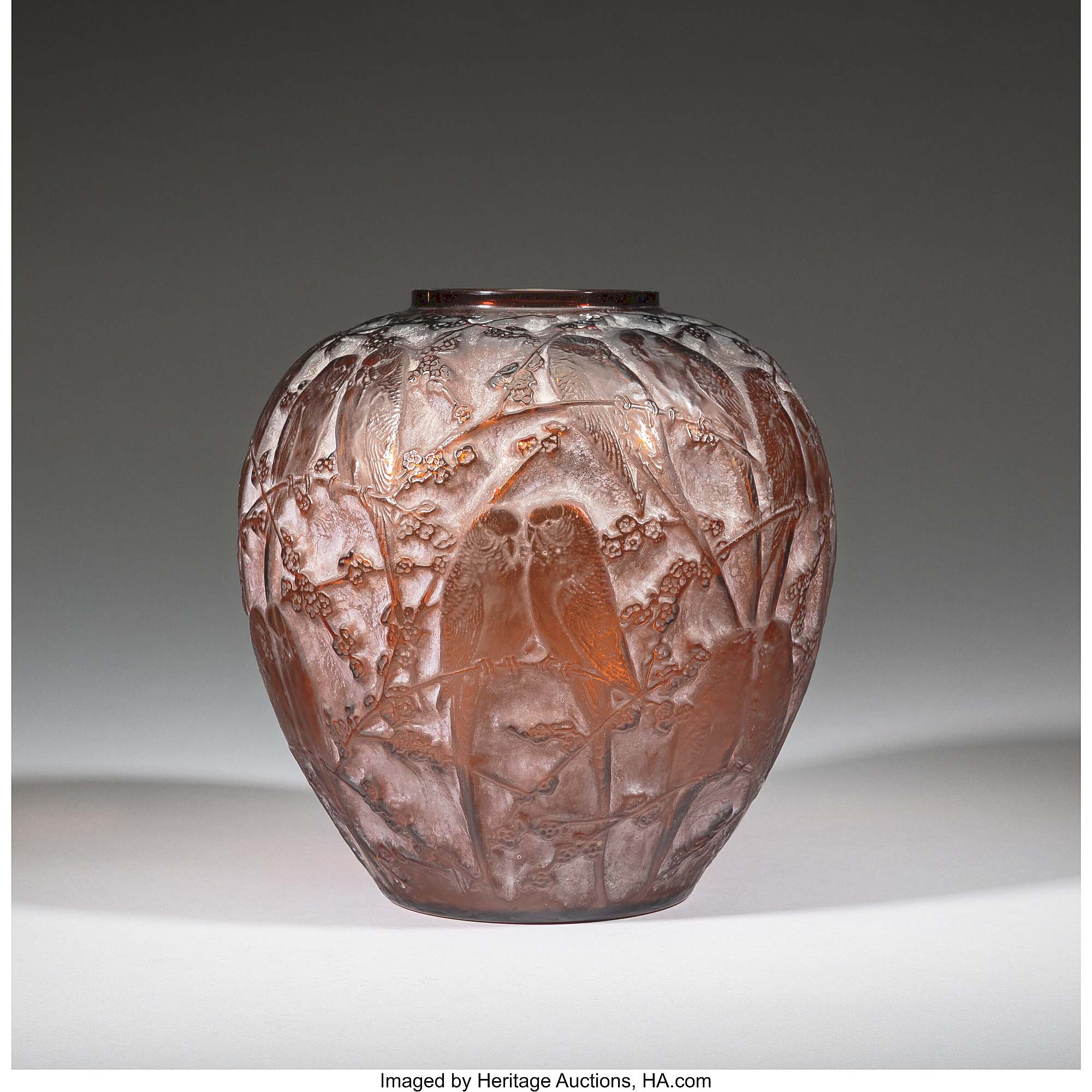 At $27,500, this circa 1919 Perruches vase, 10¼ inches tall, le