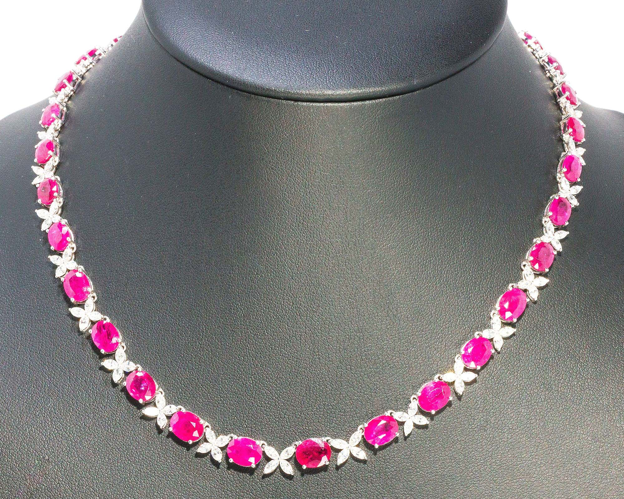 This ruby, diamond and platinum necklace weighed 39.12 grams in